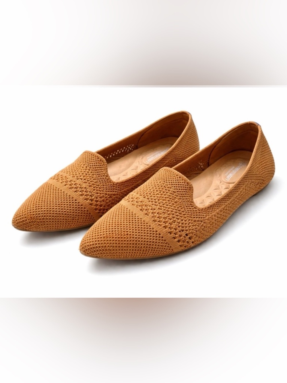 Pointed Toe Knit Flats Caramel Brown Comfort Slip-On Shoes Women’s 7.5